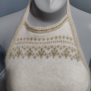 The Limited Cream and Gold Embellished Halter Top